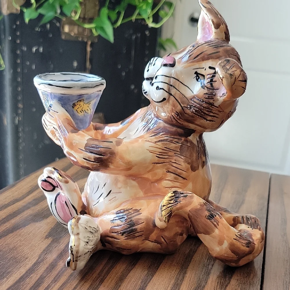 2000 BLUE SKY Cat Figurine / Candle Holder by Heather Goldminc